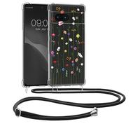 kwmobile Crossbody Case Compatible with Google Pixel 6a Case Strap - Wildflower Vines Multicolor/Transparent