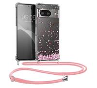 kwmobile Crossbody Case Compatible with Google Pixel 8 Case Strap - Cherry Blossoms Pink/Dark Brown/Transparent