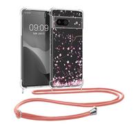 kwmobile Crossbody Case Compatible with Google Pixel 8a Case Strap - Cherry Blossoms Pink/Dark Brown/Transparent