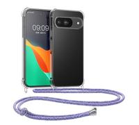 kwmobile Crossbody Case Compatible with Google Pixel 9 / Pixel 9 Pro Case - Clear TPU Phone Cover w/Lanyard Cord Strap - Lavender/Violet/Light Blue/Transparent