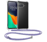 kwmobile Crossbody Case Compatible with Google Pixel 9a Case - Clear TPU Phone Cover w/Lanyard Cord Strap - Lavender/Violet/Light Blue