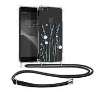kwmobile Crossbody Case Compatible with Huawei P10 Lite Case Strap - Wild Flowers Lavender/Green/Transparent
