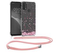 kwmobile Crossbody Case Compatible with Motorola Moto E40 Case Strap - Cherry Blossoms Pink/Dark Brown/Transparent