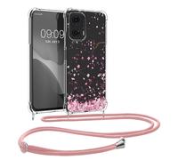 kwmobile Crossbody Case Compatible with Motorola Moto G24 / E14 / G04 / G04s Case Strap - Cherry Blossoms Pink/Dark Brown/Transparent