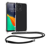 kwmobile Crossbody Case Compatible with Motorola Moto G53 5G Case - Clear TPU Phone Cover w/Lanyard Cord Strap - Transparent/Black