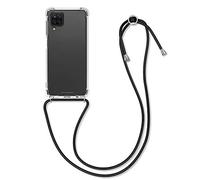 kwmobile Crossbody Case Compatible with Samsung Galaxy A12 Case - Clear TPU Phone Cover w/Lanyard Cord Strap - Black/Transparent