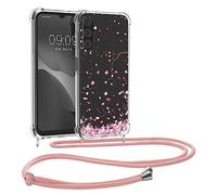 kwmobile Crossbody Case Compatible with Samsung Galaxy A14 5G Case Strap - Cherry Blossoms Pink/Dark Brown/Transparent