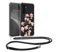 kwmobile Crossbody Case Compatible with Samsung Galaxy A54 5G Case Strap - Magnolias Pink/White/Transparent
