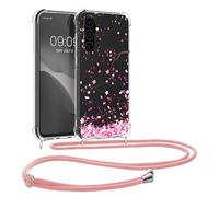 kwmobile Crossbody Case Compatible with Samsung Galaxy A55 5G Case Strap - Cherry Blossoms Pink/Dark Brown/Transparent