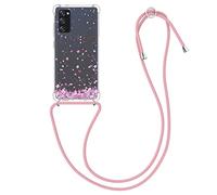 kwmobile Crossbody Case Compatible with Samsung Galaxy S20 FE Case Strap - Cherry Blossoms Pink/Dark Brown/Transparent