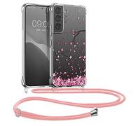 kwmobile Crossbody Case Compatible with Samsung Galaxy S22 Case Strap - Cherry Blossoms Pink/Dark Brown/Transparent