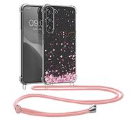 kwmobile Crossbody Case Compatible with Samsung Galaxy S23 Plus Case Strap - Cherry Blossoms Pink/Dark Brown/Transparent