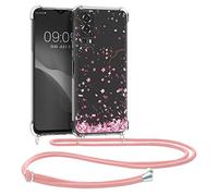 kwmobile Crossbody Case Compatible with Vivo Y72 5G / Y52 5G Case Strap - Cherry Blossoms Pink/Dark Brown/Transparent