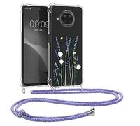 kwmobile Crossbody Case Compatible with Xiaomi Mi 10T Lite Case Strap - Wild Flowers Lavender/Green/Transparent