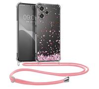 kwmobile Crossbody Case Compatible with Xiaomi Redmi 12 Case Strap - Cherry Blossoms Pink/Dark Brown/Transparent