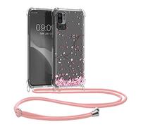 kwmobile Crossbody Case Compatible with Xiaomi Redmi Note 10 5G Case Strap - Cherry Blossoms Pink/Dark Brown/Transparent