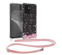 kwmobile Crossbody Case Compatible with Xiaomi Redmi Note 12 (4G) Case Strap - Cherry Blossoms Pink/Dark Brown/Transparent