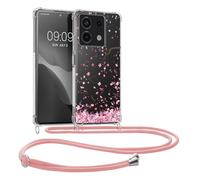 kwmobile Crossbody Case Compatible with Xiaomi Redmi Note 13 4G Case Strap - Cherry Blossoms Pink/Dark Brown/Transparent