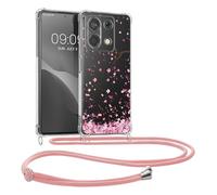 kwmobile Crossbody Case Compatible with Xiaomi Redmi Note 13 Pro 5G / Poco X6 5G Case Strap - Cherry Blossoms Pink/Dark Brown/Transparent