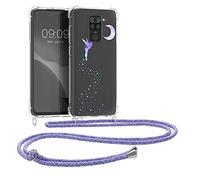 kwmobile Crossbody Case Compatible with Xiaomi Redmi Note 9 Case Strap - Fairy Violet/Mint/Transparent