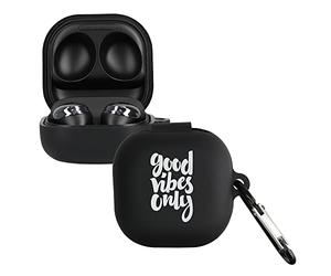 kwmobile Design Cover for Samsung Galaxy Buds 2 Pro/Buds 2 / Buds Live Case - Silicone Cover for Earbuds Charging Case - Protective Headphone Holder with Carabiner Clip - White/Black