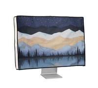 kwmobile Dust Cover for 24-26" monitor - Linen Monitor Protector with Design - Starry Night Lake White/Light Brown/Dark Blue