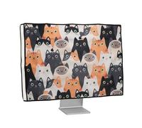 kwmobile Dust Cover for 31-32" monitor - Linen Monitor Protector with Design - Cats Orange/Black/White