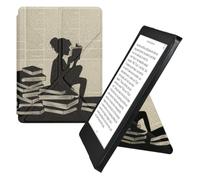 kwmobile eReader Case for Kobo Aura Edition 2 - Slim PU Leather Cover with Stand, Magnetic Closure, Auto Sleep Function and Soft Interior in Black/Beige