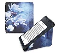 kwmobile eReader Case for Kobo Libra 2 - Slim PU Leather Cover with Stand, Magnetic Closure, Auto Sleep Function and Soft Interior in White/Grey/Blue