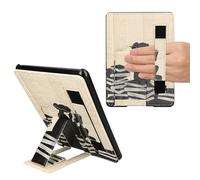 kwmobile Foldable PU Leather Cover and Stand for eReader Compatible with Amazon Kindle Paperwhite 11. Generation 2021 Case - Black/Beige