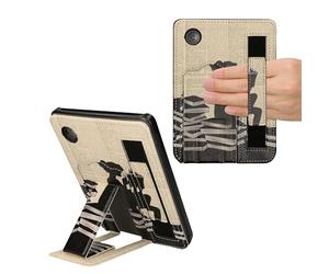 kwmobile Foldable PU Leather Cover and Stand for eReader Compatible with Kobo Clara 2E / Tolino Shine 4 Case - Black/Beige