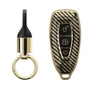 kwmobile Key Case Compatible with Ford 3 Button Car Key Keyless Go Key Fob Cover - Metallic Carbon Fiber Gold/Black