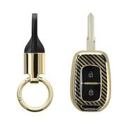 kwmobile Key Case Compatible with Renault Dacia 2 Button Remote Control Car Key Key Fob Cover - Metallic Carbon Fiber Gold/Black