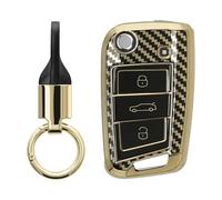 kwmobile Key Case Compatible with VW Golf 7 MK7 3 Button Car Key Key Fob Cover - Metallic Carbon Fiber Gold/Black