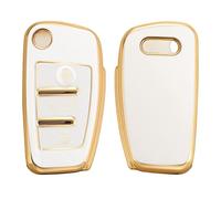 kwmobile Key Cover Compatible with Audi 3 Button Flip Key - Car Key Fob Case Protector - White/Gold