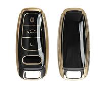 kwmobile Key Cover Compatible with Audi A6 A7 A8 Q7 Q8 E-Tron 3-Button Keyless Car Key - Car Key Fob Case Protector - Black/Gold