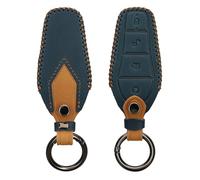 kwmobile Key Cover Compatible with BYD Atto 3 / Sealion/Han/Tang/Dolphin/Seal - Faux Leather Car Key Fob Protector - Navy Blue/Light Brown