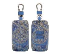 kwmobile Key Cover Compatible with Renault 4 Button Car Key (only Keyless Go) - Faux Leather - Golden Mandalas Yellow/Dark Blue