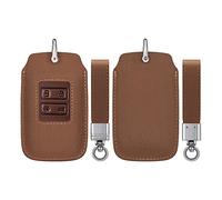 kwmobile Key Cover Compatible with Renault 4 Button Car Smart Key - Faux Leather/Suede - Light Brown/Brown