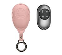 kwmobile Key Fob Cover for Fiat 500E 4-button Car Key Cover - Protective Case - Soft Fob Pouch - Genuine Leather Shell with Keyring - Dusty Pink