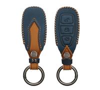 kwmobile Key Fob Cover for Ford 3 Button Car Key Keyless Go Cover - Protective Case - Soft Fob Pouch - Faux Leather Shell - Navy Blue / Light Brown