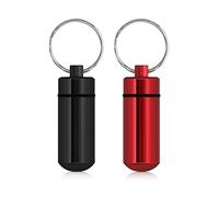 kwmobile Key Ring Pill Cases (Pack of 2) - Metal Keychain Mini Pill Case Holders Keyring Chain Portable Pills Container - Black/Red