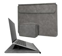 kwmobile Laptop Sleeve for Apple Macbook 13" 14" 15" Laptop/Notebook/Ideapad Case - With Stand Function and Gadget Pouch - PU Leather Laptop Case with Stand - Grey