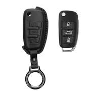 kwmobile Leather Key Cover Compatible with Audi 3 Button Flip Key Key Cover - Genuine Leather - Black