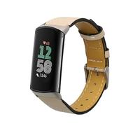 kwmobile Leather Strap for Fitbit Charge 6 / Charge 5 Watch Strap - Fitness Tracker Replacement Watch Band - Sports Wristband with Clasp - Beige