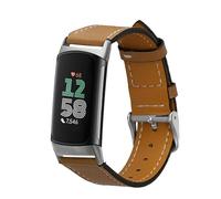 kwmobile Leather Strap for Fitbit Charge 6 / Charge 5 Watch Strap - Fitness Tracker Replacement Watch Band - Sports Wristband with Clasp - Light Brown