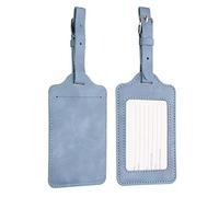 kwmobile Luggage Tags - 2X Synthetic Leather Name Address Cards for Travel Luggage, Suitcases - Blue Grey
