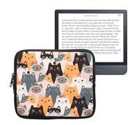 kwmobile Neoprene e-Reader Pouch Size 6,8-7" eReader - Universal eBook Sleeve Case with Zipper, Wrist Strap - Orange/Black/White