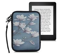 kwmobile Neoprene e-Reader Pouch Size 6" eReader - Universal eBook Sleeve Case with Zipper, Wrist Strap - Taupe/White/Blue Grey