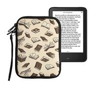 kwmobile Neoprene e-Reader Pouch Size 6" eReader - Universal eBook Sleeve Case with Zipper, Wrist Strap - Beige/Brown/Gold
